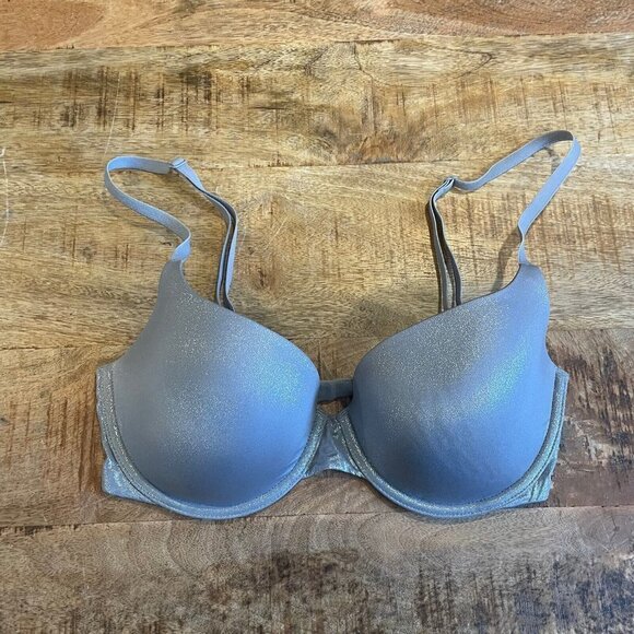 victoria secret 32dd Sparkle Pushup Lined Demi Gray Silver - Picture 2 of 5
